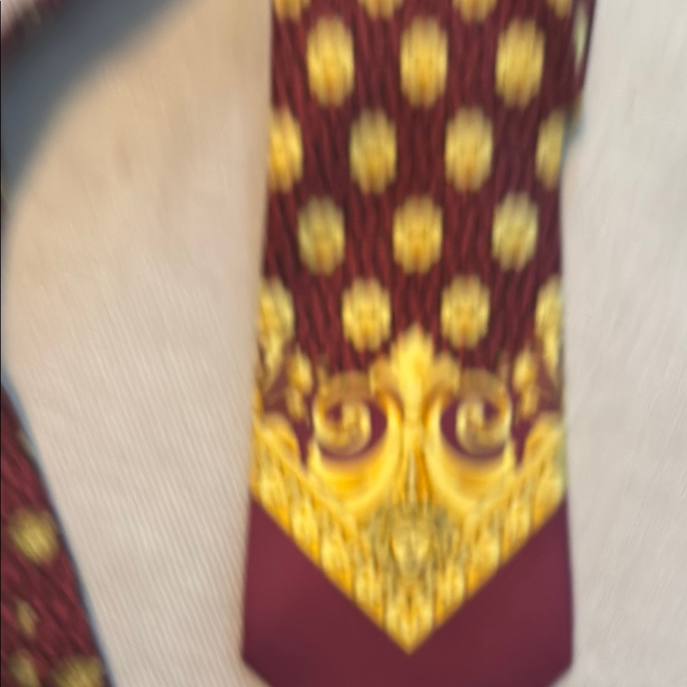 Versace Elegant Burgundy and Gold Men's Tie - Picture 5 of 5